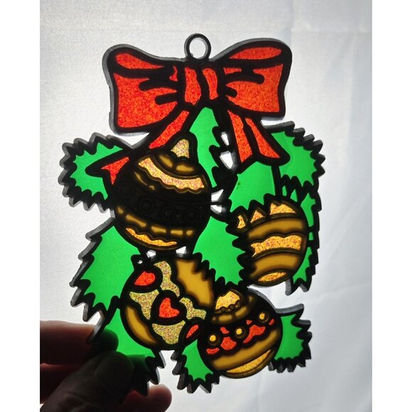 4 Vintage Christmas Holiday Stained Glass Sun Catchers Ornaments Cottage Core 5" - Picture 5 of 7